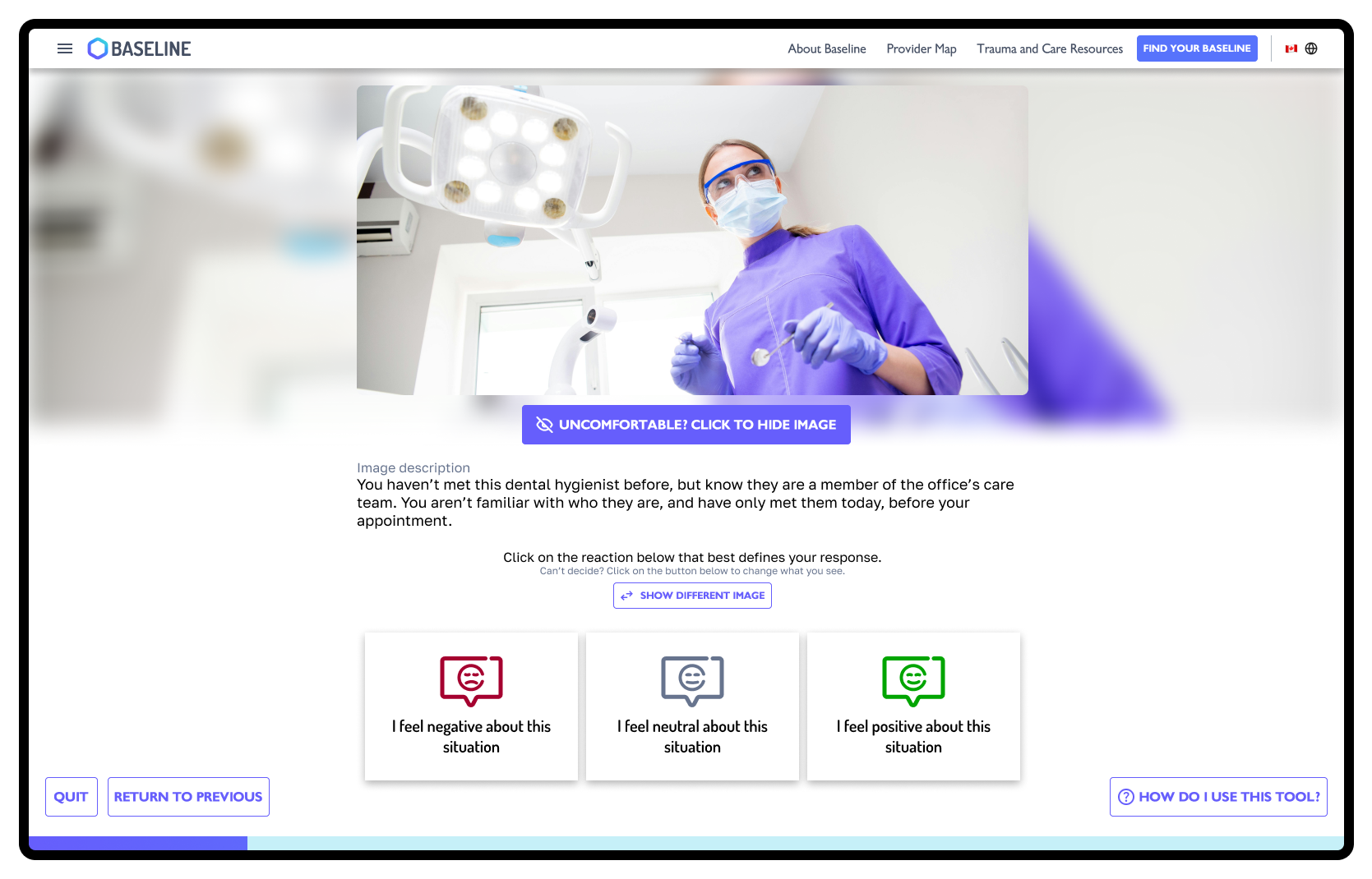 The onboarding feature of Baseline, collecting experiential data from patients for provider matching.