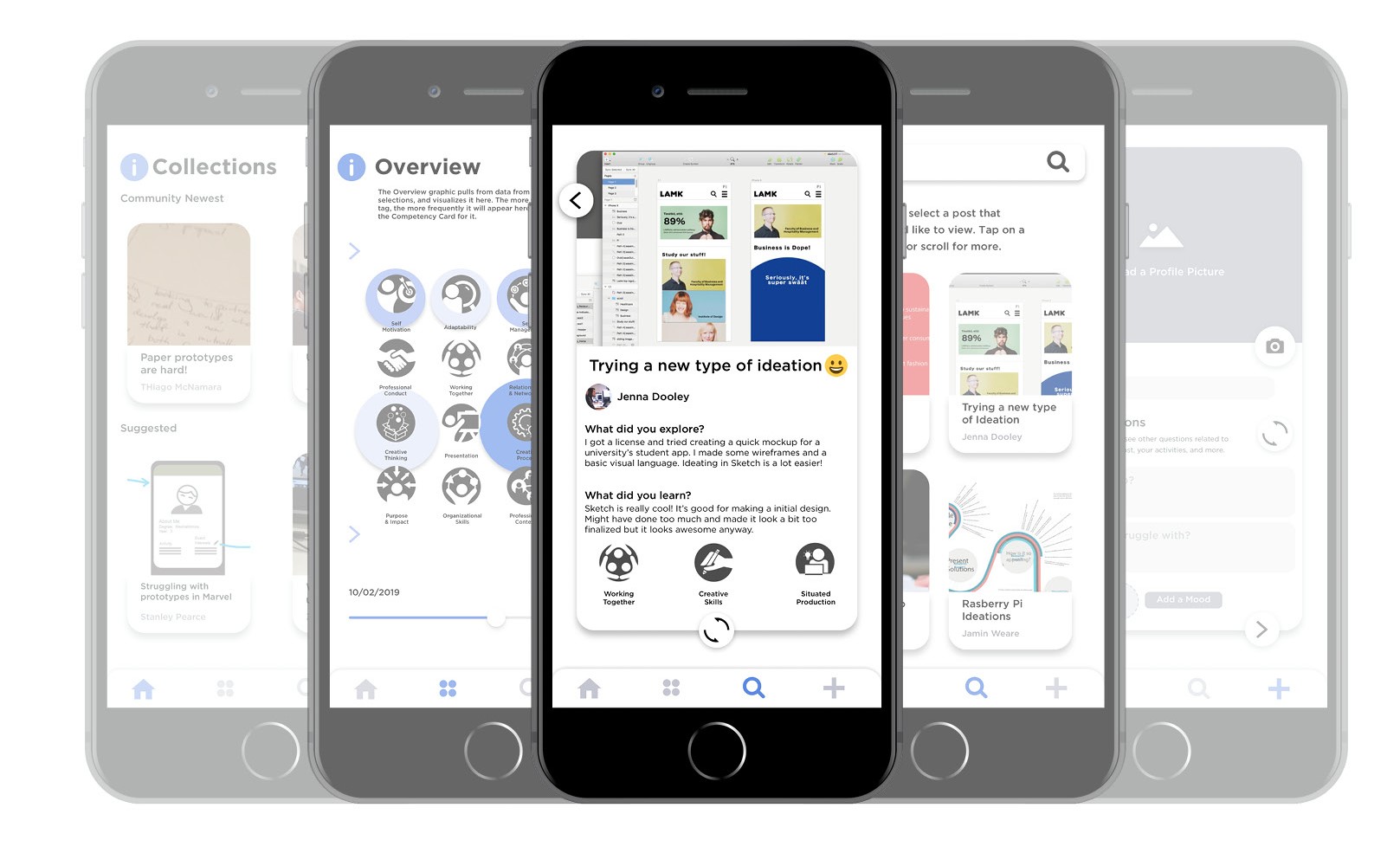 A showcase of student posts within the app