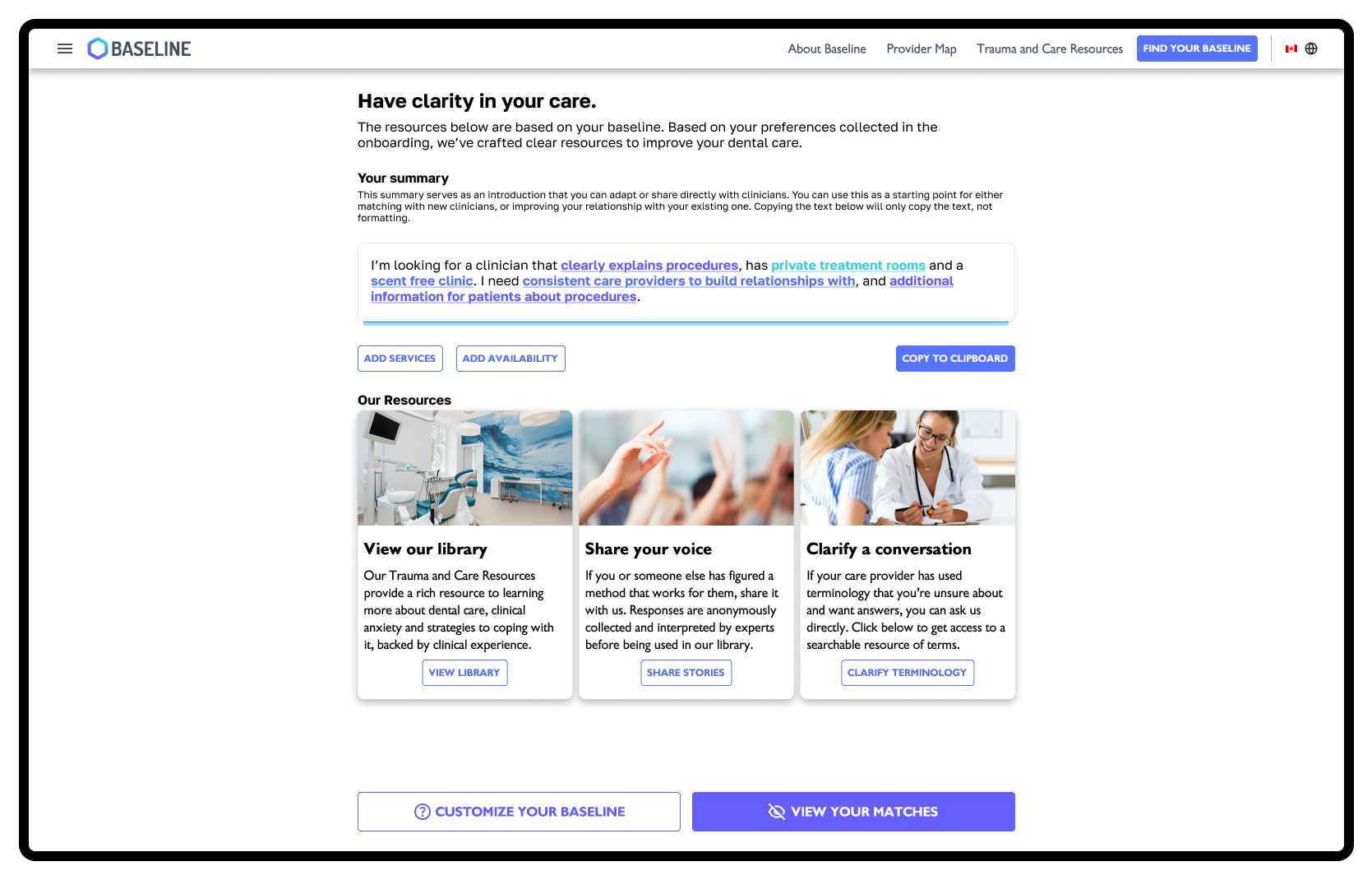 Educational resources to cope or avoid clinical trauma.