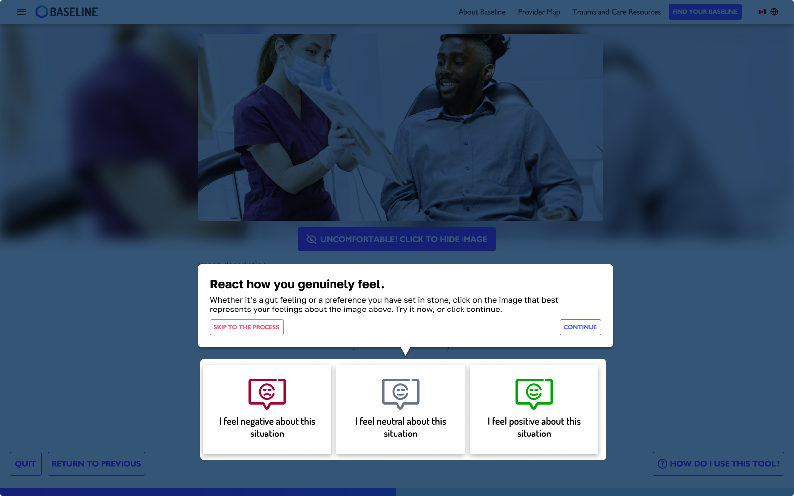 A image of the tutorial for the Baseline onboarding process.