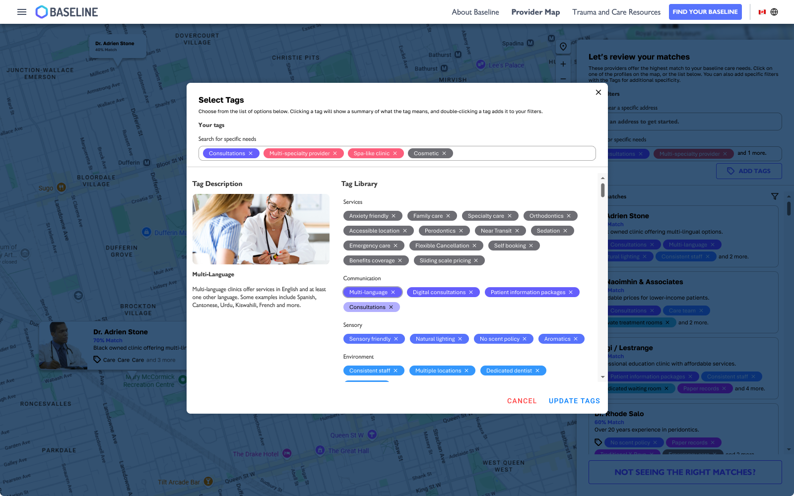 Tag selection for the Baseline provider map.