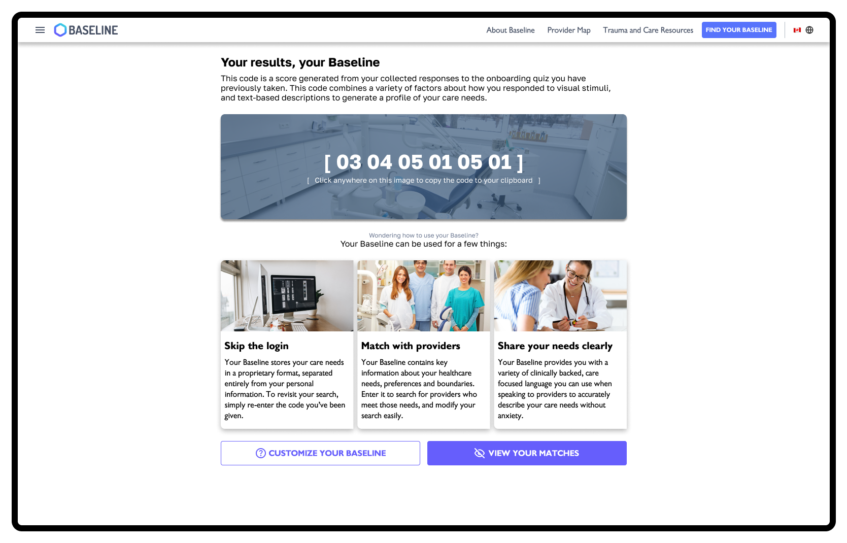 The description and results of your onboarding, the baseline.